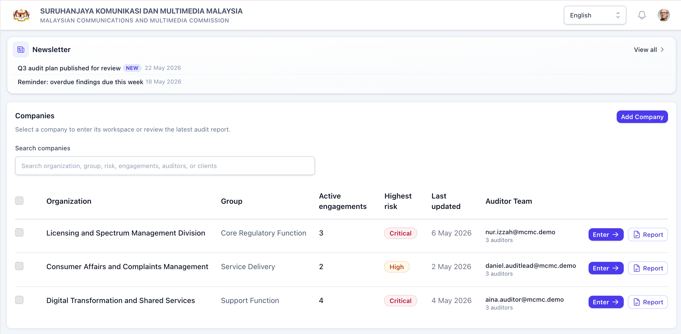 StatSubmit organization dashboard